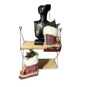 Plaid Boots Earrings. Christmas Themed Handcrafted. New. multi coloured.
